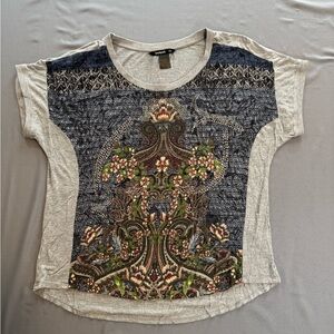 Desigual Short Sleeve Paisley Floral Tee - Navy, Gray, Green